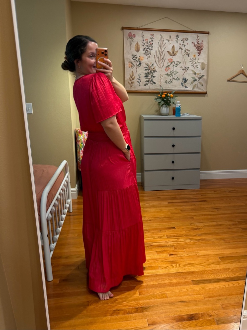 Anthropologie Somerset Bright Pink Satin Tiered Maxi Dress - Elegant V-Neck XL - Picture 2 of 12